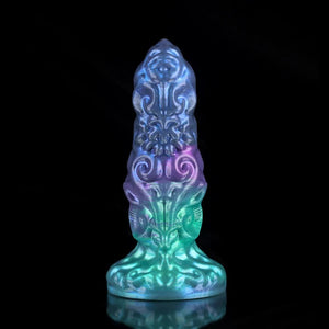 Bad Dragon Aries Gradient Blue Green Purple Fantasy Dildo with intricate details and glowing finish