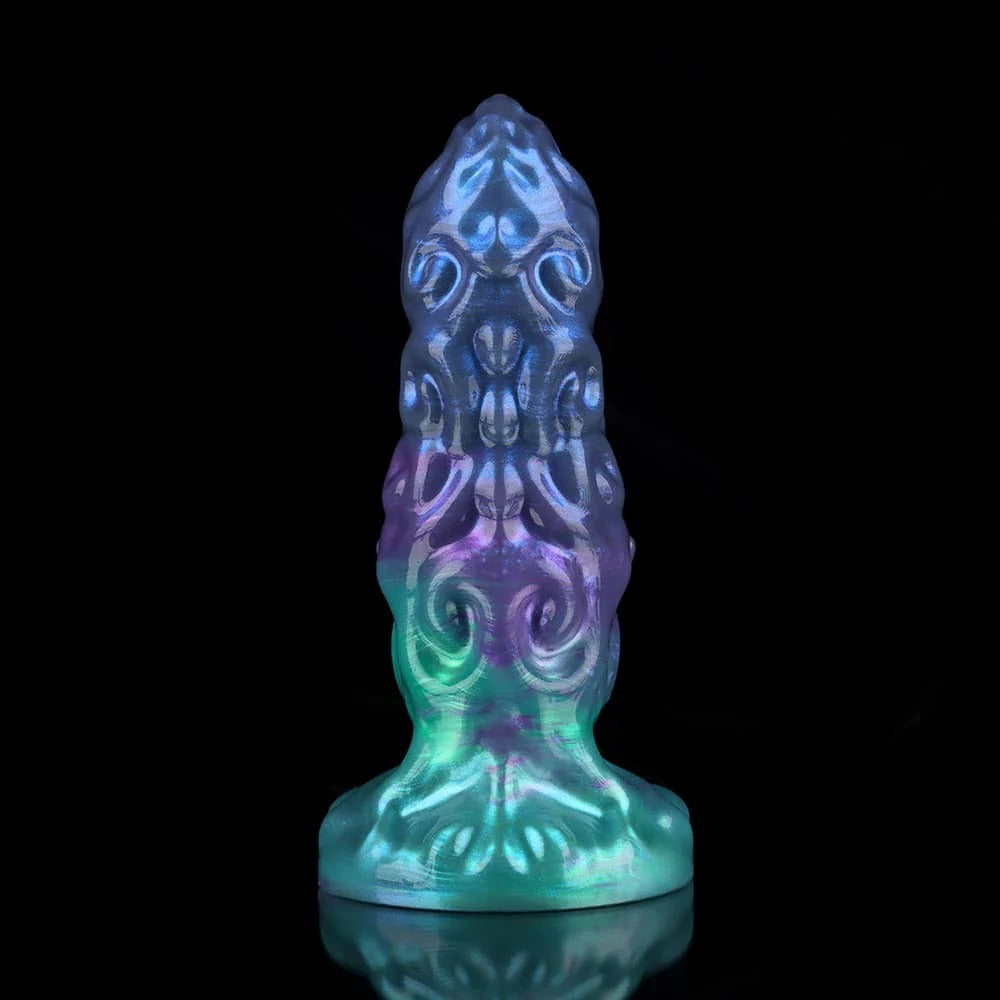 Bad Dragon Aries Gradient Blue Green Purple Fantasy Dildo with intricate detailing and vibrant colors