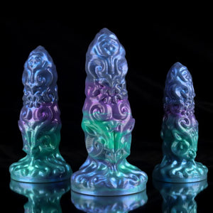 Bad Dragon Aries Gradient Blue Green Purple Fantasy Dildo with intricate designs and vibrant colors