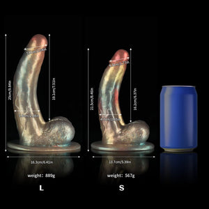 Knot Dildo Bent Gentleman Rainbow Fantasy Dildo with detailed measurements and weight for size comparison