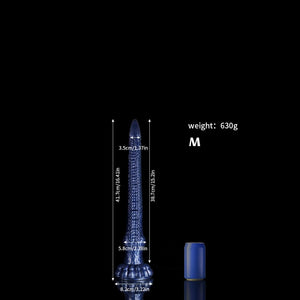 Knot Dildo Eel Blue Oversized Tentacle Anal Plug with detailed measurements for optimal use