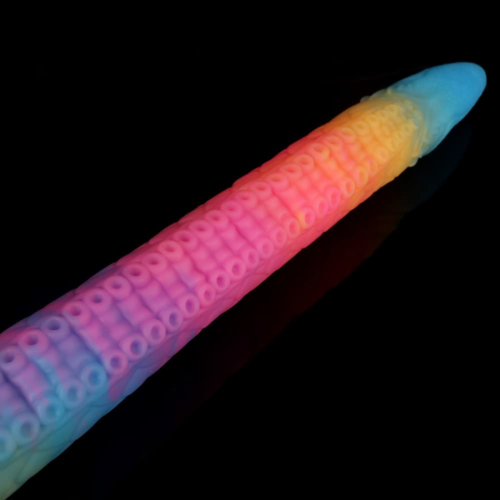 Knot Dildo Eel Blue Yellow Purple Luminous Tentacle Dildo with a vibrant color gradient and unique texture