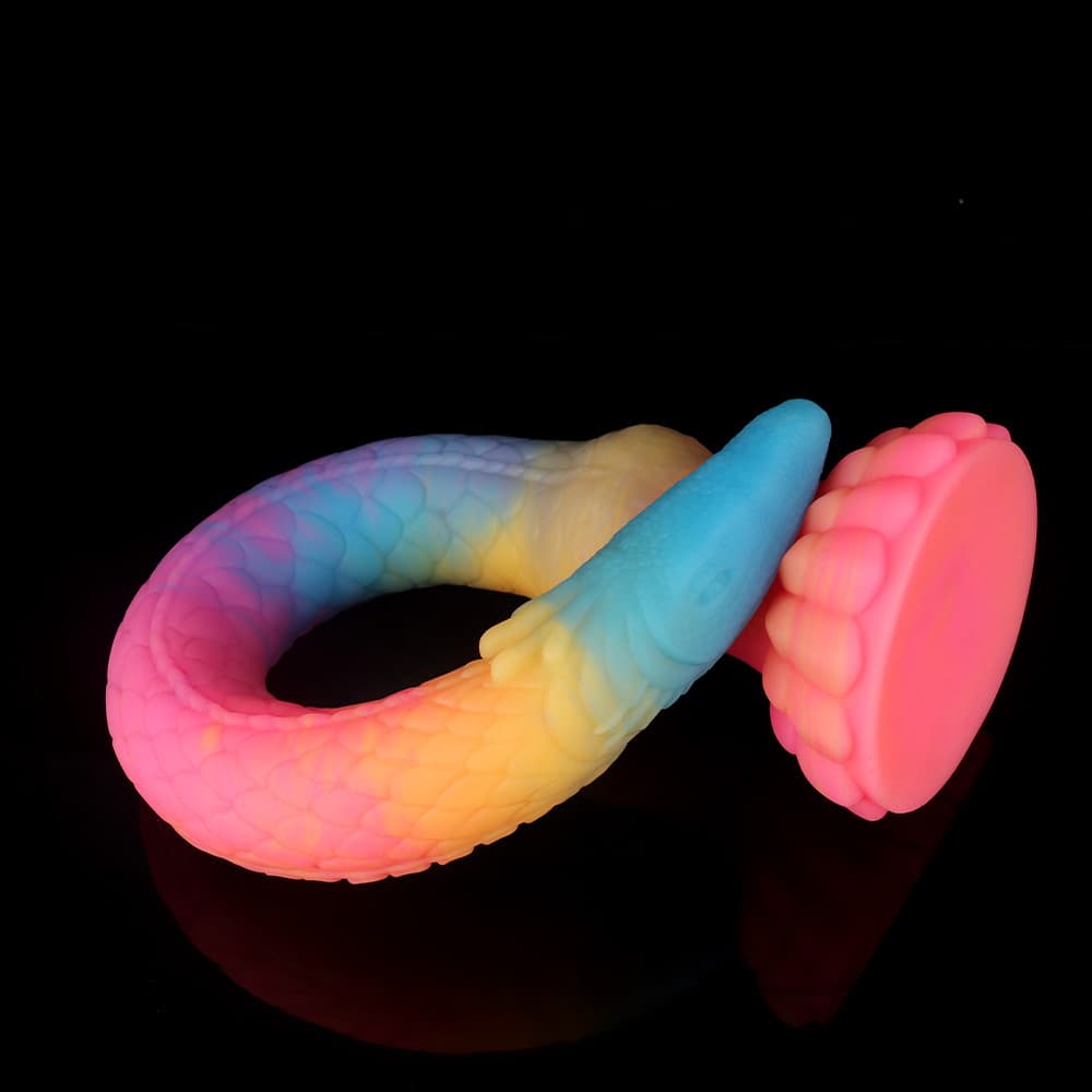 Knot Dildo Eel Blue Yellow Purple Luminous Tentacle Dildo with a textured, flexible design for pleasure