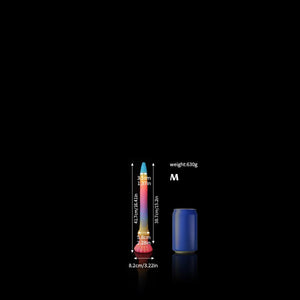 Knot Dildo Eel Blue Yellow Purple Luminous Tentacle Dildo with detailed dimensions and a vibrant color design