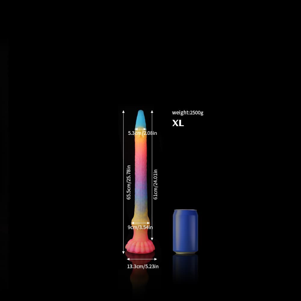 Knot Dildo Eel Blue Yellow Purple Luminous Tentacle Dildo with detailed dimensions for optimal use