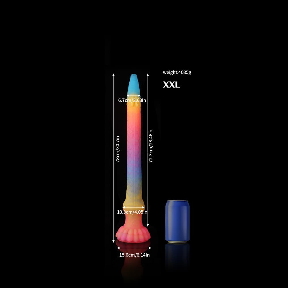Knot Dildo Eel Blue Yellow Purple Luminous Tentacle Dildo with a tall, vibrant design and textured base