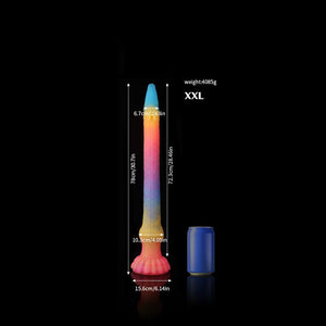 Knot Dildo Eel Blue Yellow Purple Luminous Tentacle Dildo with a tall, vibrant design and textured base