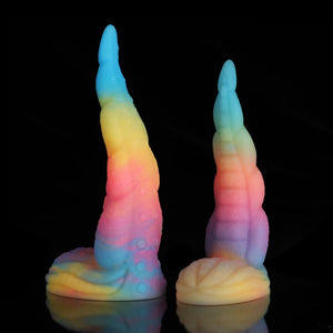 Knot Dildo Octopus Tail Blue Yellow Purple Dildo with a textured surface and a unique design