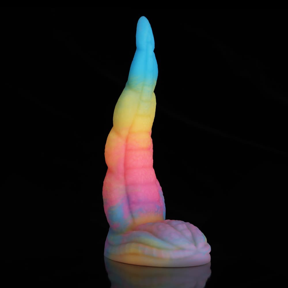 Knot Dildo Octopus Tail Blue Yellow Purple Dildo with a smooth gradient design for playful stimulation