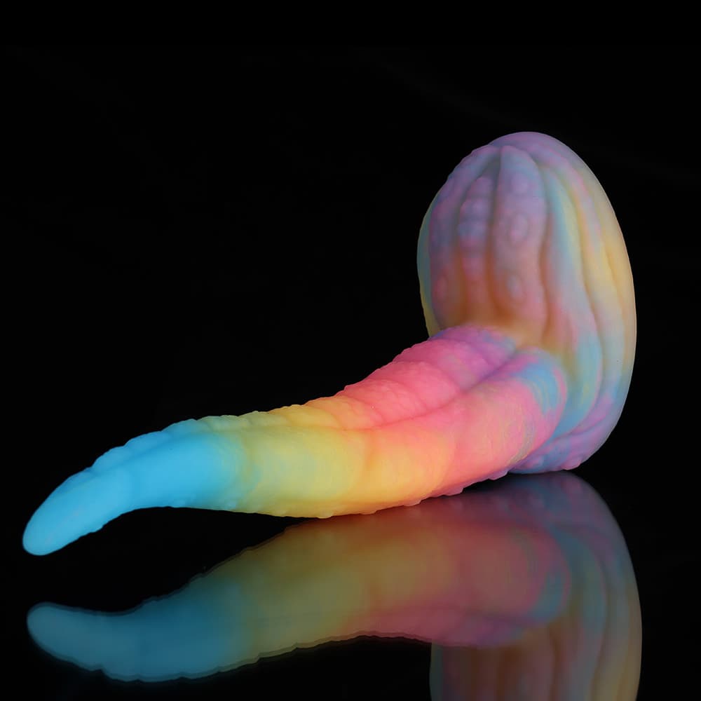 Knot Dildo Octopus Tail Blue Yellow Purple Dildo with a vibrant color gradient and textured design