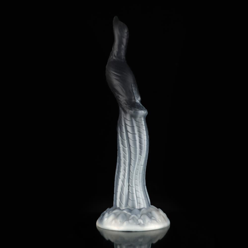 Peacock Black White Animal Monster Knot Dildo by Knot Dildo with unique feathered detailing and textured base