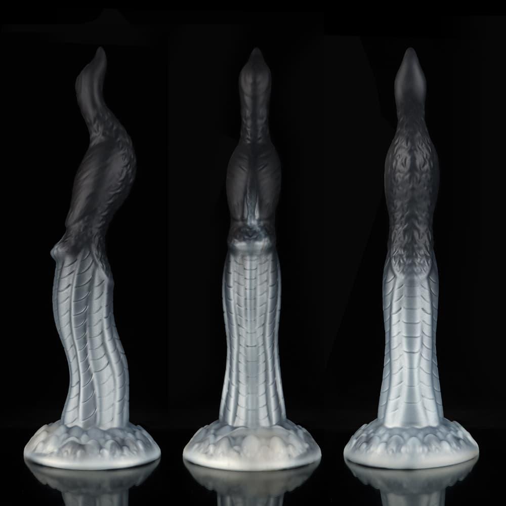 Peacock Black White Animal Monster Knot Dildo by Knot Dildo featuring a sleek design and textured finish