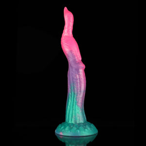 Knot Dildo Peacock Pink Green Animal Monster Knot Dildo with a unique curved design and vibrant colors