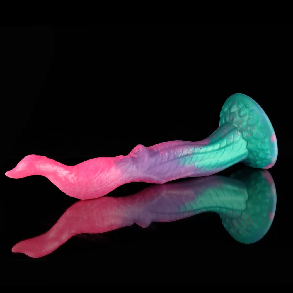 Knot Dildo Peacock Pink Green Animal Monster Knot Dildo featuring a textured design for enhanced pleasure