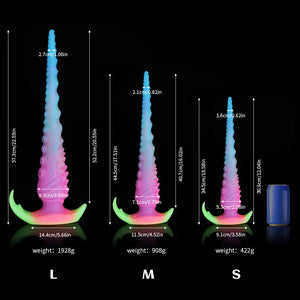 Knot Dildo Sailing Octopus Hand Blue Pink Purple Tentacle Dildo with dimension and weight details