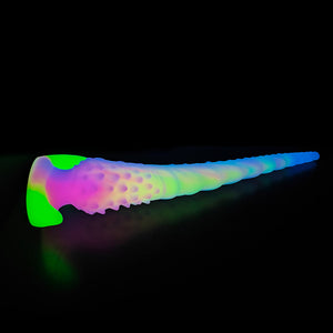 Knot Dildo Sailing Octopus Hand Blue Pink Purple Tentacle Dildo with a vibrant glow and textured surface