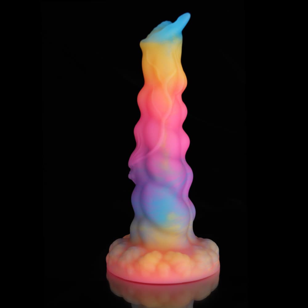 Knot Dildo Sphinx Blue Yellow Purple Fantasy Knot Dildo-Glow In The Dark with a vibrant swirl design
