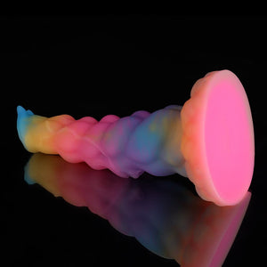 Knot Dildo Sphinx Blue Yellow Purple Fantasy Knot Dildo-Glow In The Dark with a colorful swirl design