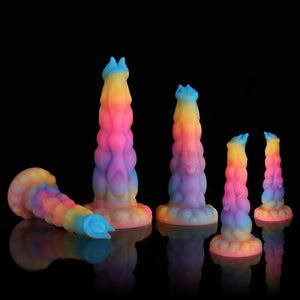 Knot Dildo Sphinx Blue Yellow Purple Fantasy Knot Dildo-Glow In The Dark collection featuring five vibrant designs