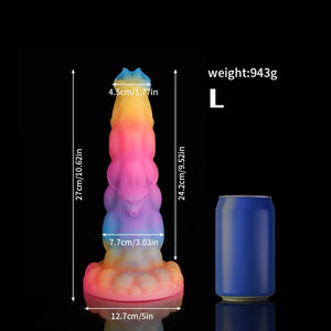 Knot Dildo Sphinx Blue Yellow Purple Fantasy Knot Dildo-Glow In The Dark with unique color gradient and dimensions