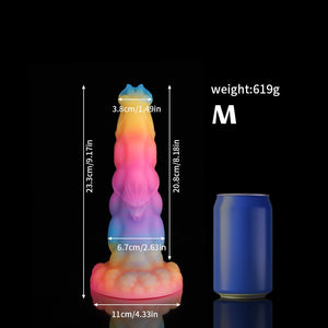 Knot Dildo Sphinx Blue Yellow Purple Fantasy Knot Dildo-Glow In The Dark with colorful gradient design