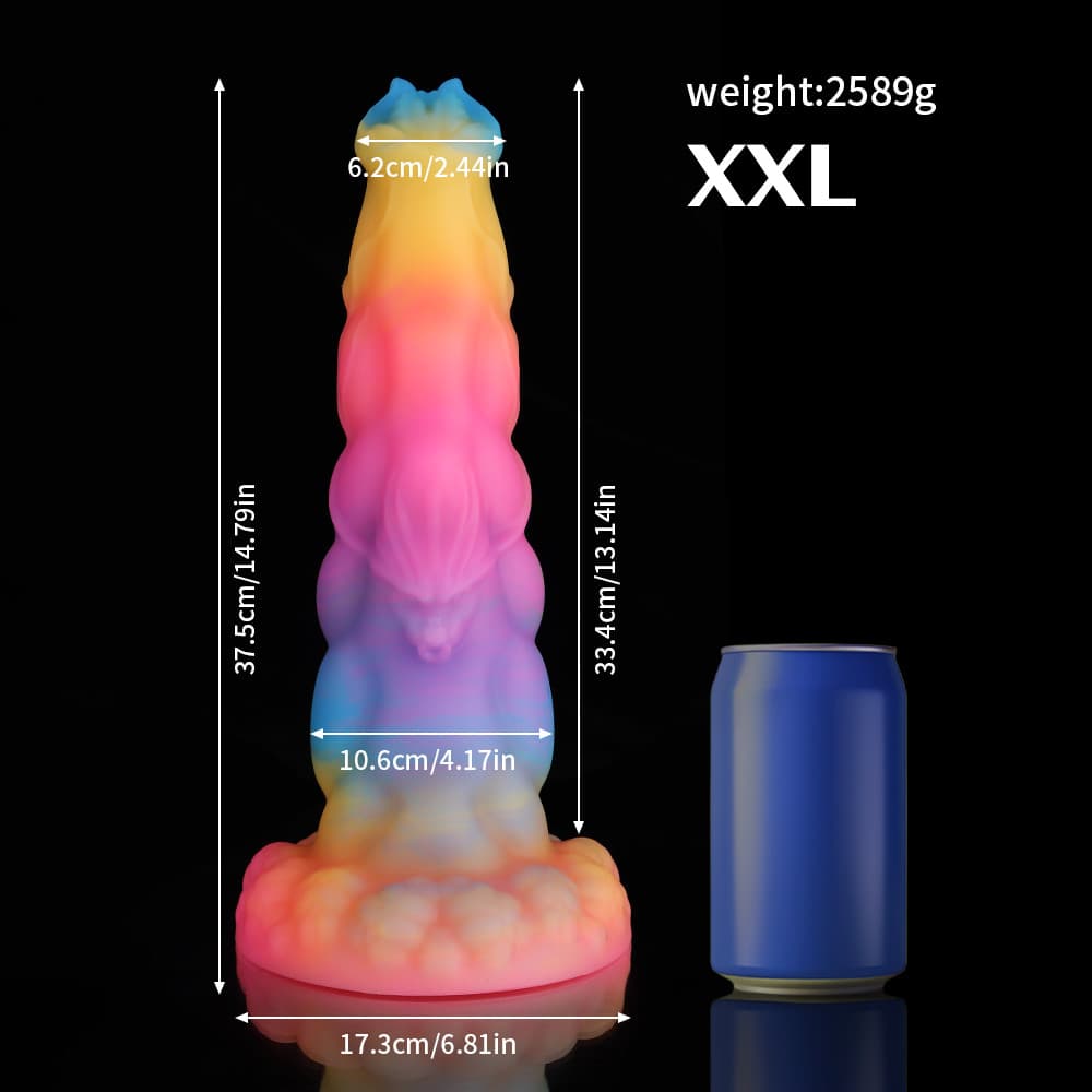 Knot Dildo Sphinx Blue Yellow Purple Fantasy Knot Dildo-Glow In The Dark with detailed measurements