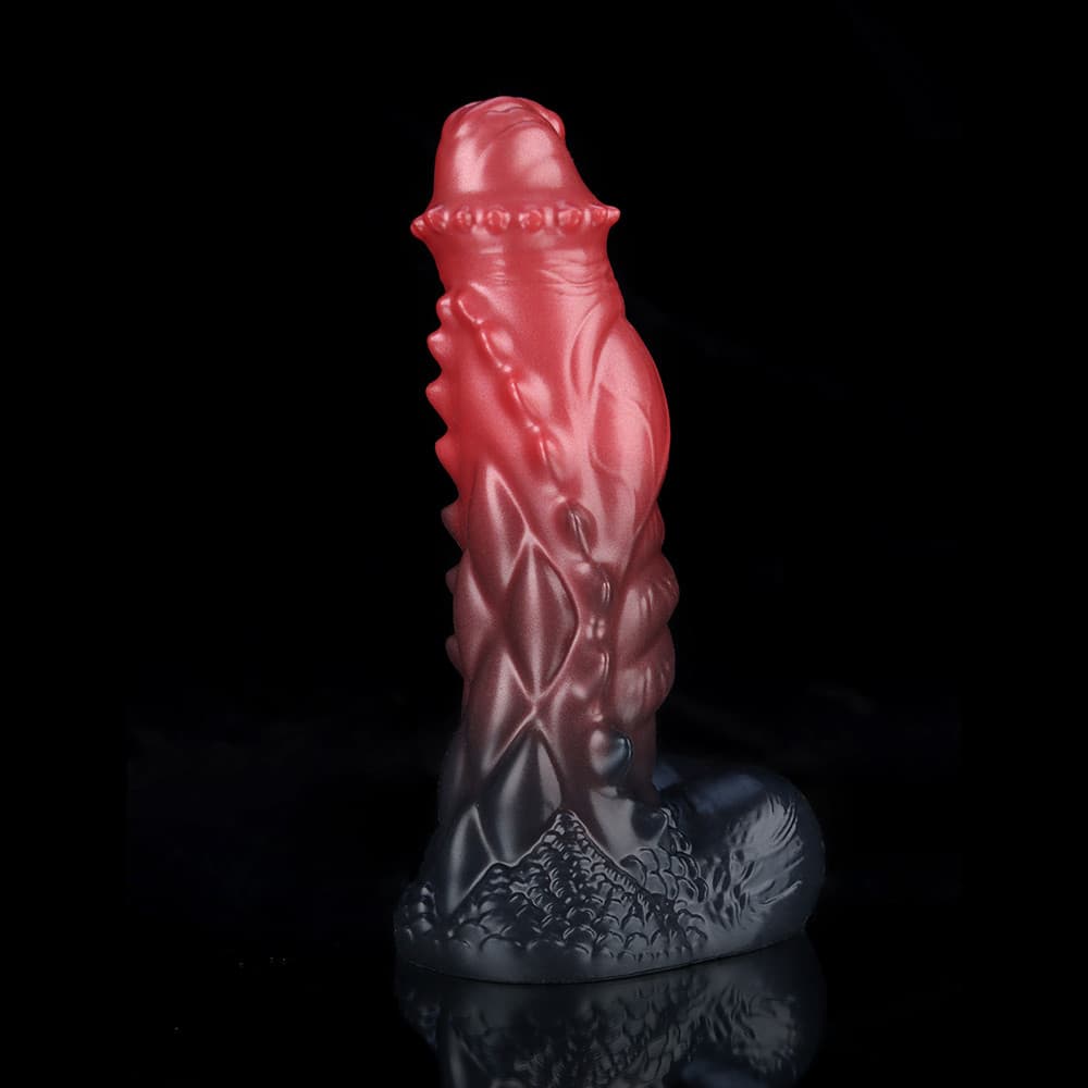 Spiny Orange Black Fantasy Knot Dildo by Knot Dildo featuring intricate textures and a unique design