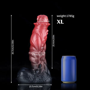 Spiny Orange Black Fantasy Knot Dildo by Knot Dildo with detailed measurements and weight shown