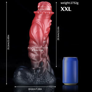 Spiny Orange Black Fantasy Knot Dildo by Knot Dildo, XXL size with intricate texture and depth detail