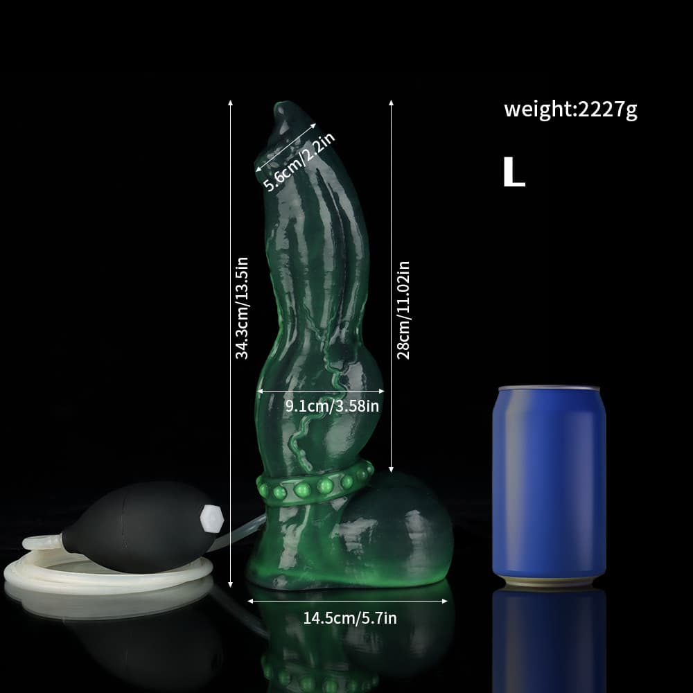 Knot Dildo Venom Green Knot Ejaculating Dildo with Measurement Details and Bulb Pump