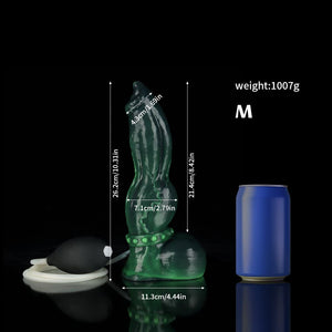 Knot Dildo Venom Green Knot Ejaculating Dildo with realistic design and size details shown