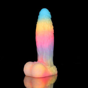 Knot Dildo White Zephyr Blue Yellow Purple Knot Dildo with a smooth, textured design and vibrant colors