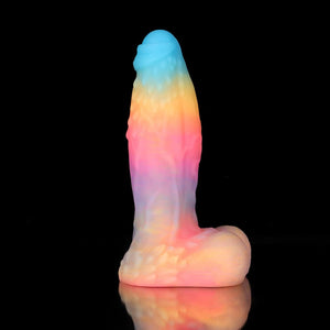 Knot Dildo White Zephyr Blue Yellow Purple Knot Dildo with a vibrant multi-color design