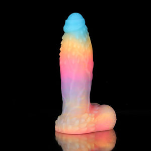 Knot Dildo White Zephyr Blue Yellow Purple Knot Dildo with a colorful gradient finish