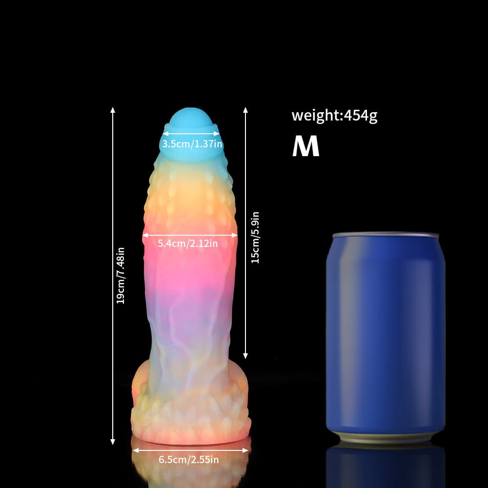 Knot Dildo White Zephyr Blue Yellow Purple Knot Dildo with dimensions and weight for size reference