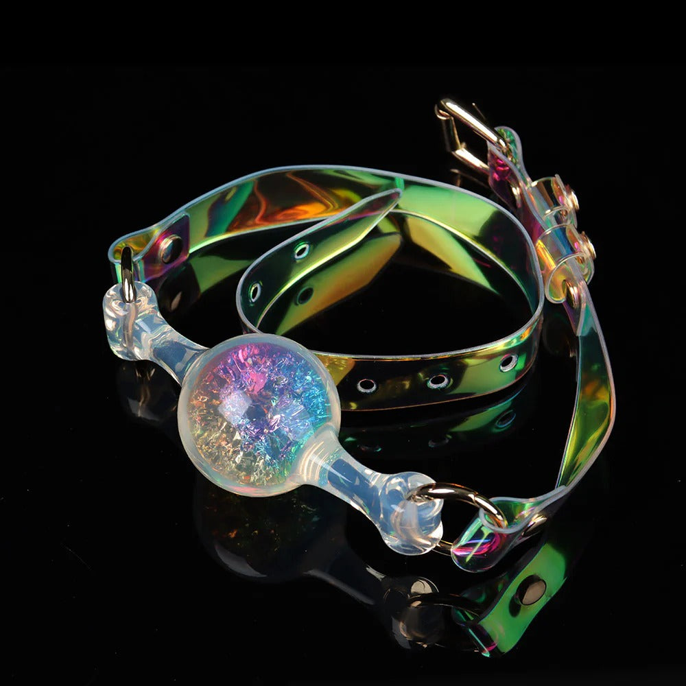 KnotDildo Colorful Crystal Ballgags - Discreet Pleasure with a transparent strap and colorful shimmering ball