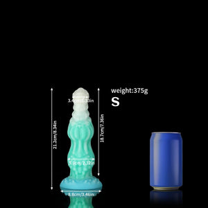 Knotdildo Dog Blue Green Knotted Dildo for Ultimate Pleasure with Measurements and Size Comparison