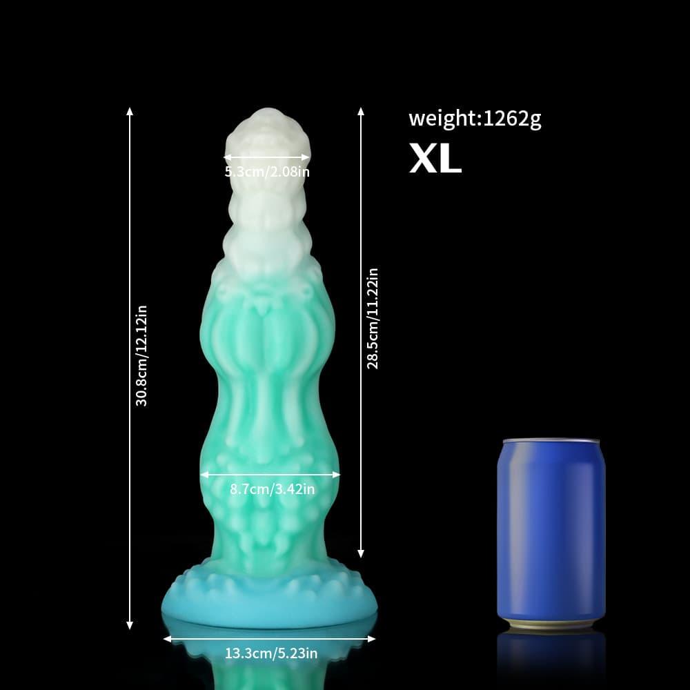 Knotdildo Dog Blue Green Knotted Dildo for Ultimate Pleasure with detailed dimensions and weight