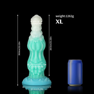 Knotdildo Dog Blue Green Knotted Dildo for Ultimate Pleasure with detailed dimensions and weight