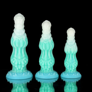 Knotdildo Dog Blue Green Knotted Dildo for Ultimate Pleasure in three sizes showcasing unique design