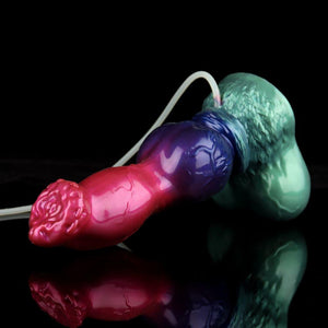 KnotDildo Gun Dog Gradient Purple Green Ejaculating Knotted Dildo with realistic texture and colors