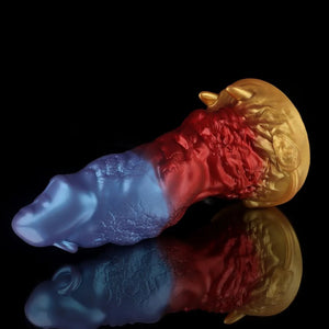KnotDildo Leo Gradient Red Purple Gold Fantasy Dildo with realistic texture and vibrant colors