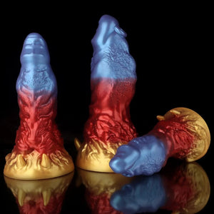 KnotDildo Leo Gradient Red Purple Gold Fantasy Dildo with Textured Surface and Bold Colors