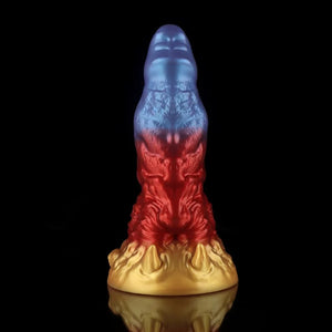 KnotDildo Leo Gradient Red Purple Gold Fantasy Dildo with a vibrant multi-color design and textured surface