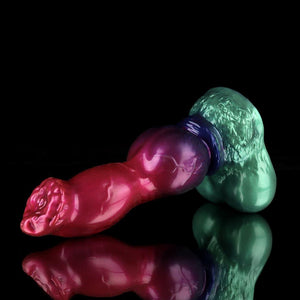 KnotDildo Nicos Gun Dog Gradient Purple Green Fantasy Knotted Dildo with a vibrant swirl design