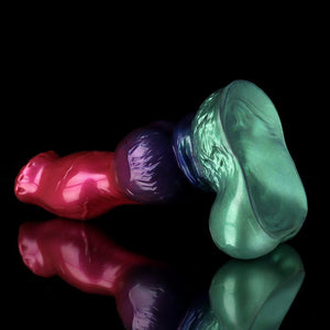 KnotDildo Nicos Gun Dog Gradient Purple Green Fantasy Knotted Dildo with vibrant colors and smooth finish