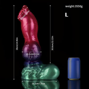 KnotDildo Nicos Gun Dog Gradient Purple Green Fantasy Knotted Dildo with realistic textures and measurements