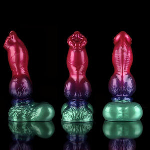 KnotDildo Nicos Gun Dog Gradient Purple Green Fantasy Knotted Dildo showcasing a vibrant, unique design