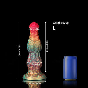 Knotdildo Rainbow Fantasy Knotted Dildo for Ultimate Pleasure in vibrant colors with detailed measurements