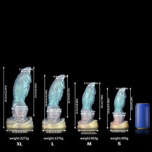 Knot Dildo Sailor's Tears Light Blue Knot Dildo in four sizes with detailed measurements for selection